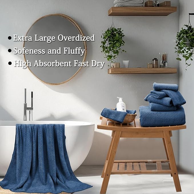 8-Piece Navy Bath Towels Set, 2 Oversized Large Bath Towels Sheet, 2 Hand - Image 4