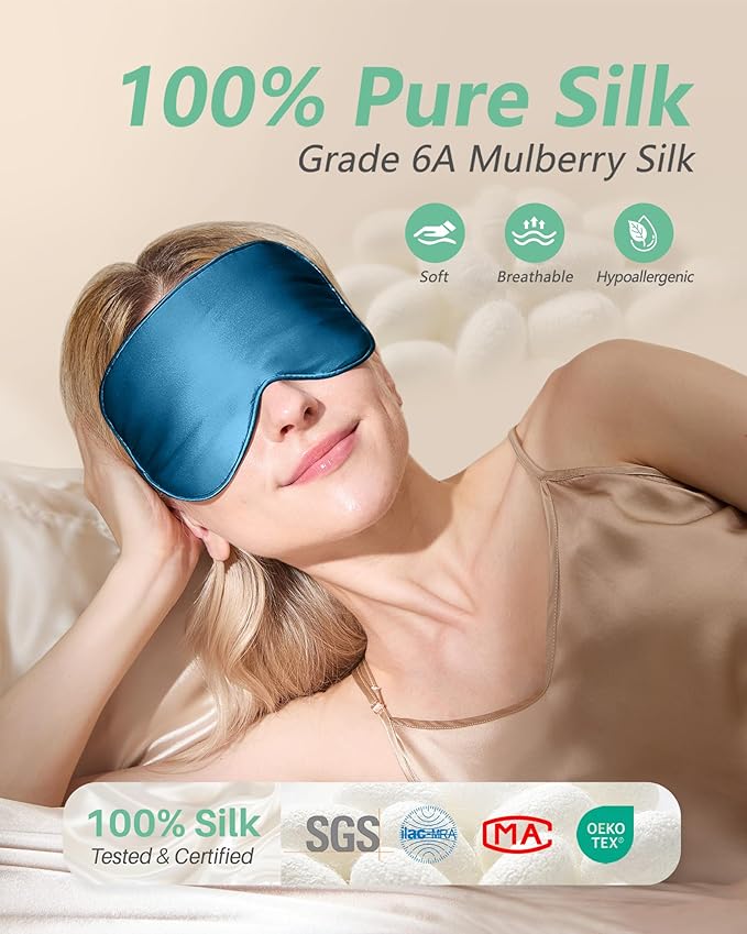 BeeVines 100% Real Mulberry Silk 2 Pack Sleep Mask, Pure Silk Eye Masks - Image 2