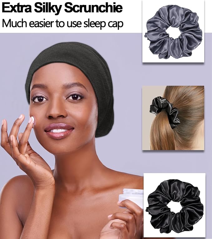 Sleep Cap Bonnet for Sleeping Black Women, Adjustable Cooling Ice Silk Lined - Image 4