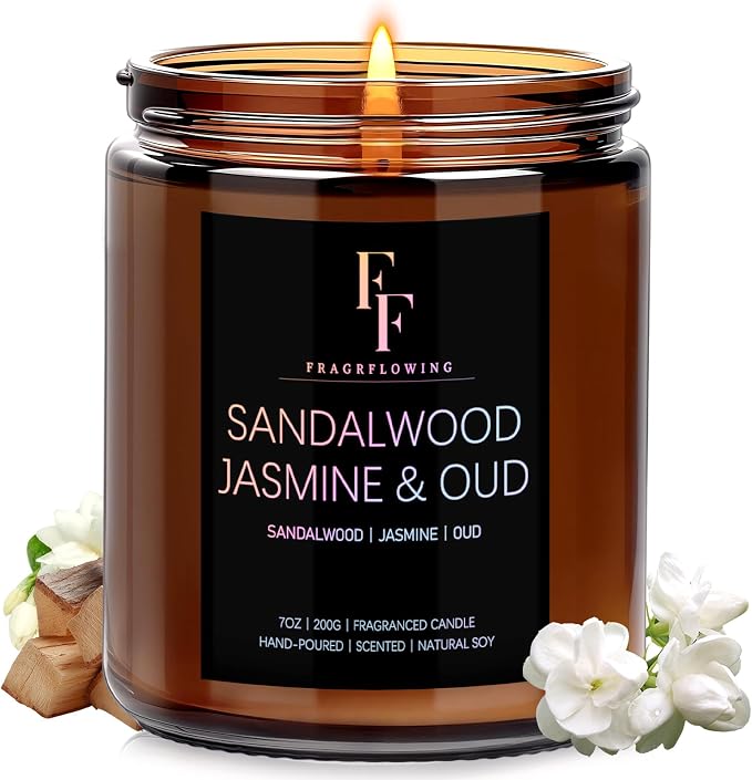 Sandalwood Jasmine Scented Candle by FFFRAGRFLOWING