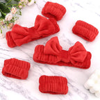 WHAVEL 6PCS Red Spa Headband and Wristbands Set, Valentine's Day Face Wash - Image 7