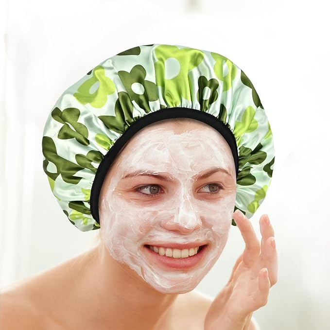 Satin Shower Cap, Three-Layer Terry Cloth Lined, - Image 5