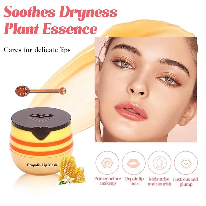 4PCS Strawberry & Bee Lip Balm Honey Pot, Vitamin E & Moisturizing Propolis - Image 5