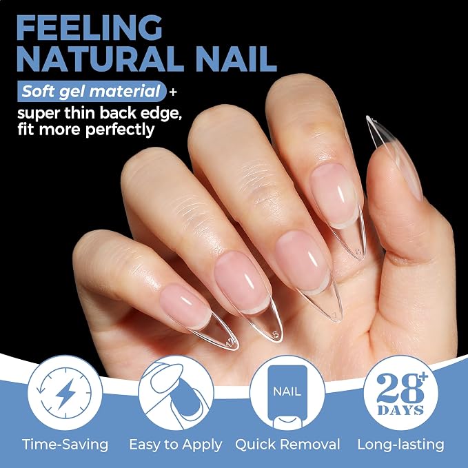 UNA GELLA Medium Stiletto Gel Nail Tips Full Cover 216Pcs Almond Shape Nails - Image 4