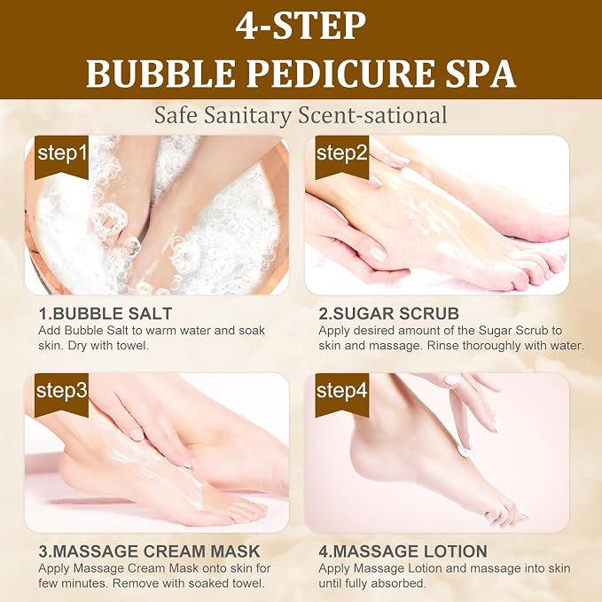 Pedicure Kit Foot Soak Set: Bubble Salt, Sugar Scrub, Massage Mask, Massage - Image 5