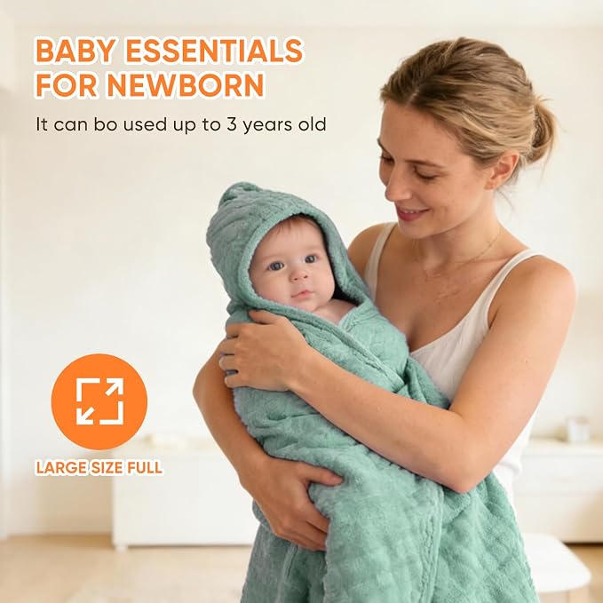 MIGIOL Muslin Hooded Baby Towels 100% Cotton ，Super Soft Muslin Baby Bath Towel - Image 3