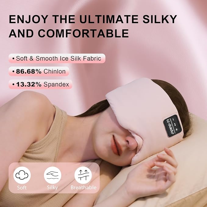 LC-dolida Sleep Mask with Bluetooth Headphones, Ice Silk Sleep Headphones with - Image 2