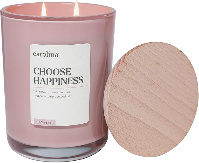 Carolina Choose Happiness 16 oz Scented Candle, 2 Wick Wellness Relaxing Candle by CAROLINA