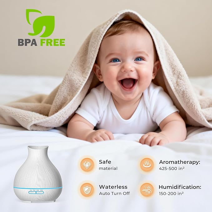 BZseed Aromatherapy Essential Oil Diffuser 550ml 12 Hours White Wood Grain - Image 7