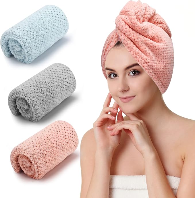 CZZXI 3 PCS Microfiber Hair Towel, Hair Wraps by CZZXI
