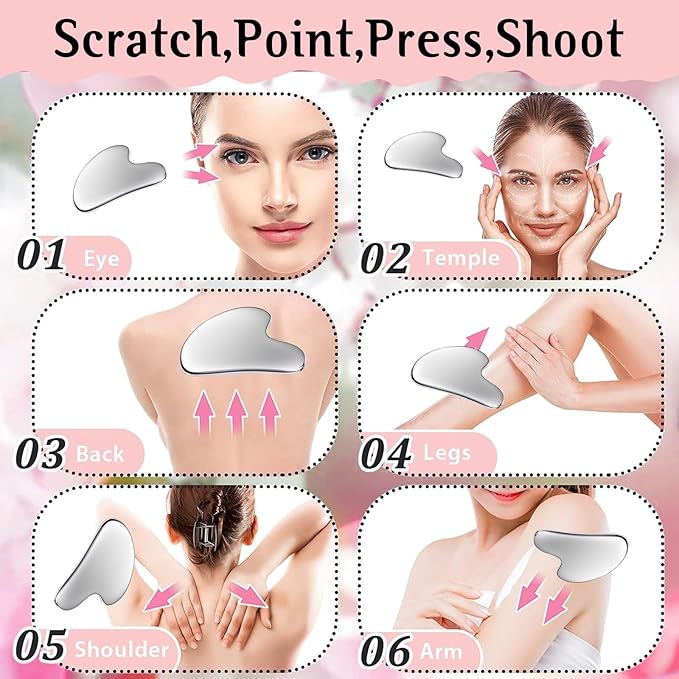 Gua Sha Facial Tools and Face Roller Set, Stainless Steel Facial Sculpting Eyes - Image 5