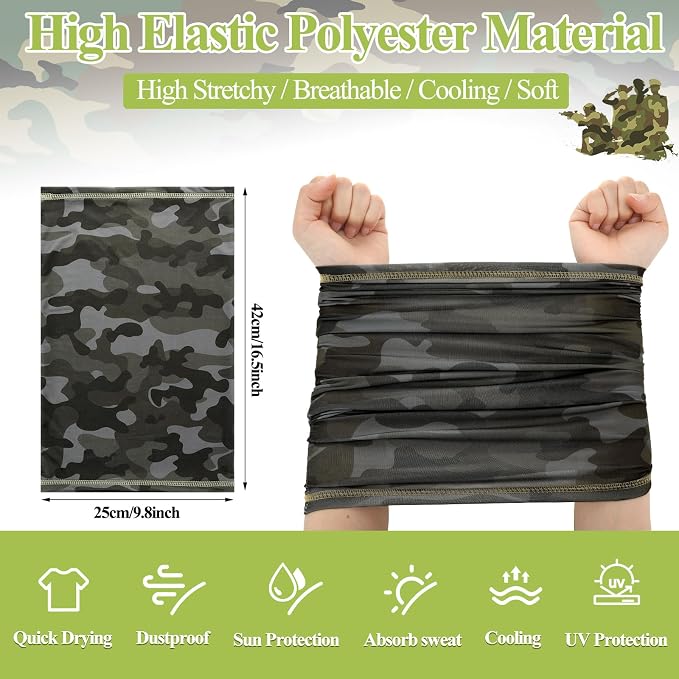 SATINIOR Summer Camo Neck Gaiter UV Protection Cooling Face Mask Sun Hood - Image 2