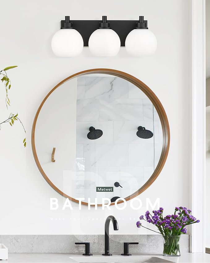 Bathroom Light Fixtures, 3-Light Matte Black Vanity Light, Modern Wall Sconces - Image 5