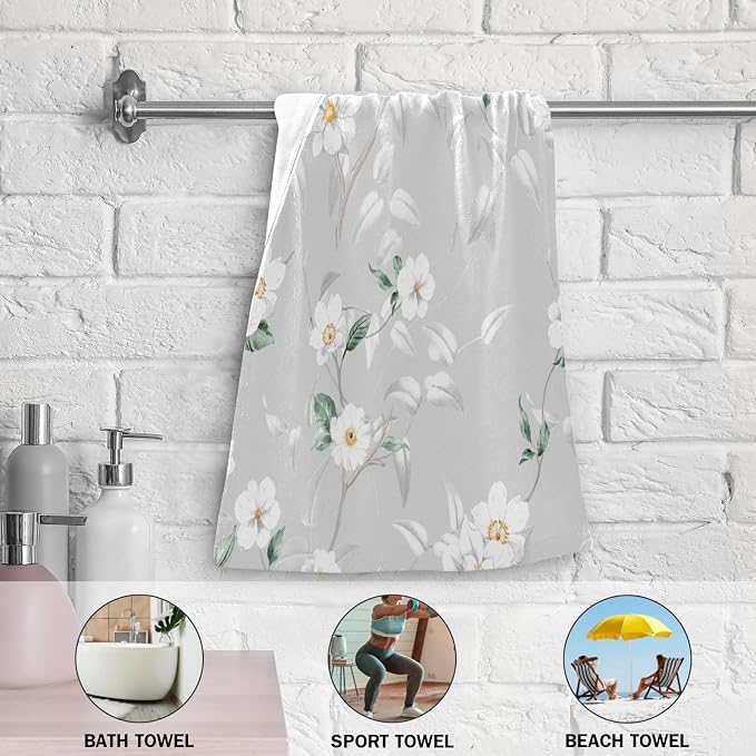 White Grey Blossom Flower Hand Towels - Image 5