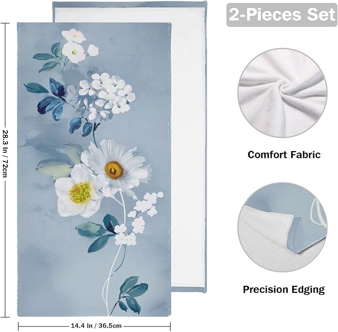 Blue White Floral Botanical Hand Towels - Image 2