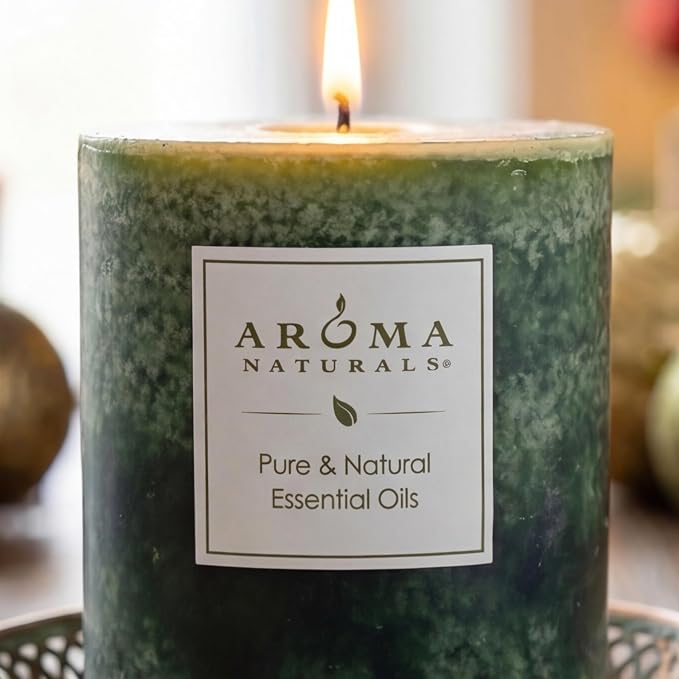 Aroma Naturals Holiday Juniper, Spruce and Basil Essential Oil Pillar Candle - Image 9