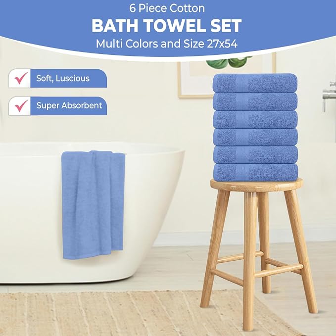 KAHAF COLLECTION 6 Pack Bath Towels Set 100% Ring Spun Cotton, Lightweight - Image 4