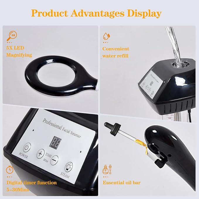Professional Facial Steamer on Wheels, 2 in 1 Face Steamer - Image 4