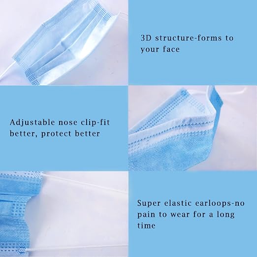 Borje Multicolor Disposable Face Masks 100 Pcs 5 Colors Face Mask 3 Ply - Image 3