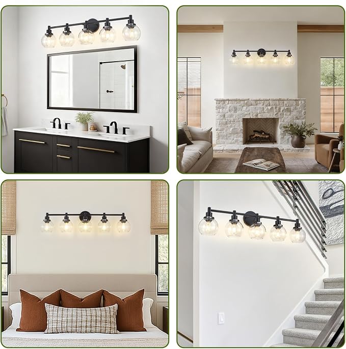 5-Light Bathroom Light Fixture Black Vanity Lights Over Mirror Modern Wall - Image 7