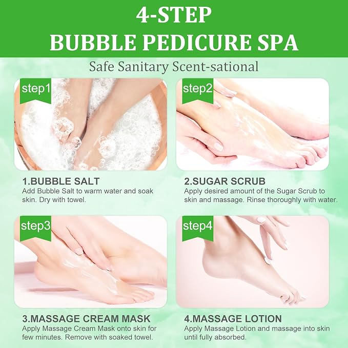Pedicure Kit Foot Soak Set: Bubble Salt, Sugar Scrub, Massage Mask, Massage - Image 6