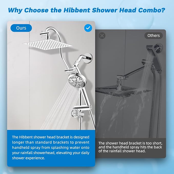 Hibbent cUPC Certified All Metal 8" Rainfall Showerhead Combo, High Pressure - Image 6