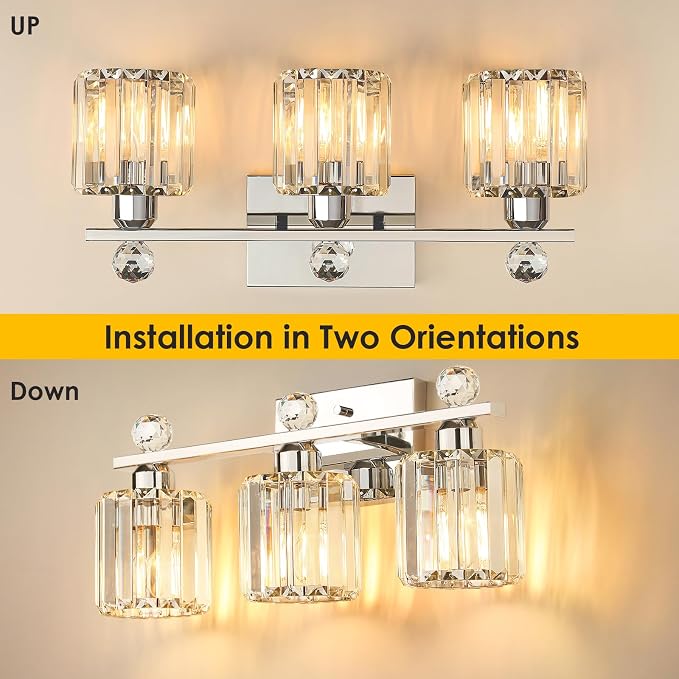 Crystal Bathroom Lighting Fixtures Over Mirror, 3 Light Chrome Brushed Nickel - Image 7