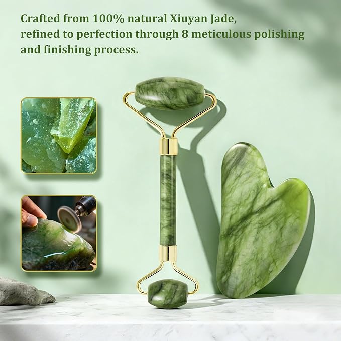 MANLENO Jade Roller & Gua Sha Set - Image 2