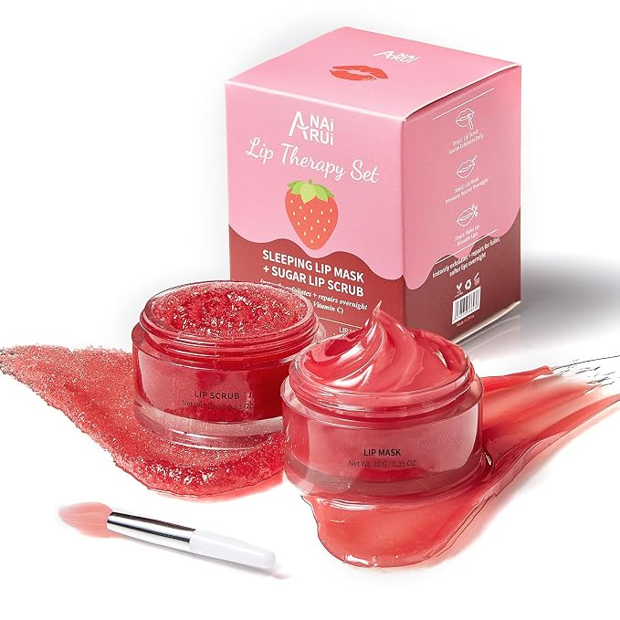 Lip Scrub & Lip Mask Set, Overnight Treatment Lip Care Products, Mothers Day by ANAIRUI