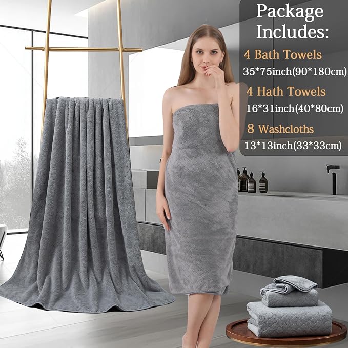 Ycosy 8-Piece Bath Towels Set, 2 Oversized Bath Sheet, 2 Hand Towels and 4 - Image 5