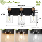 Licperron Farmhouse 3-Lights Wood Bathroom Vanity Light, Rustic Black Bathroom - Image 2