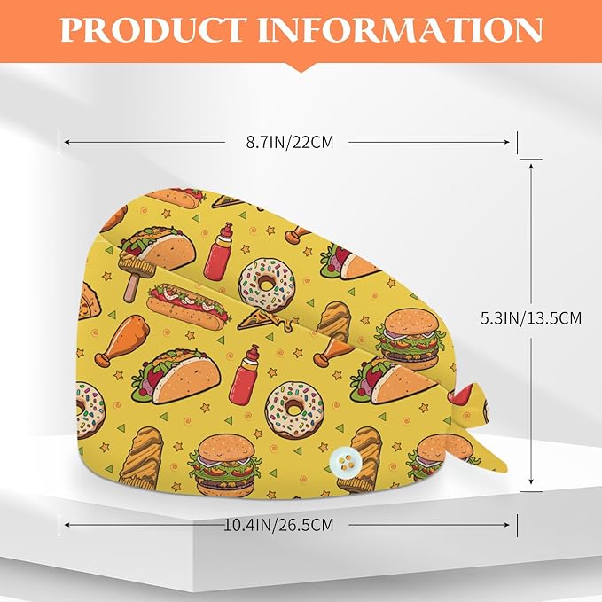Adjustable Scrub Cap with Buttons & Sweatband, Working Hat with Elastic Tie Back - Image 3