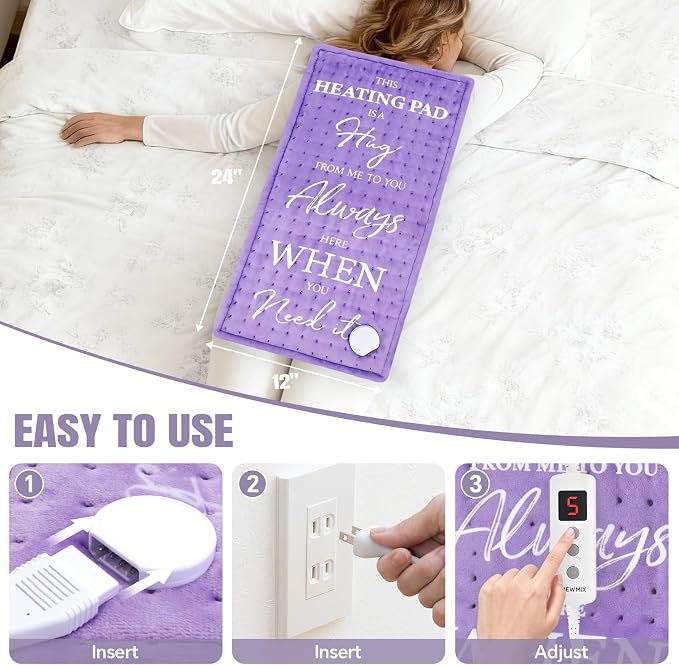 Purple Heating Pad for Back Period Cramps Neck Shoulder Pain Relief, Portable - Image 6