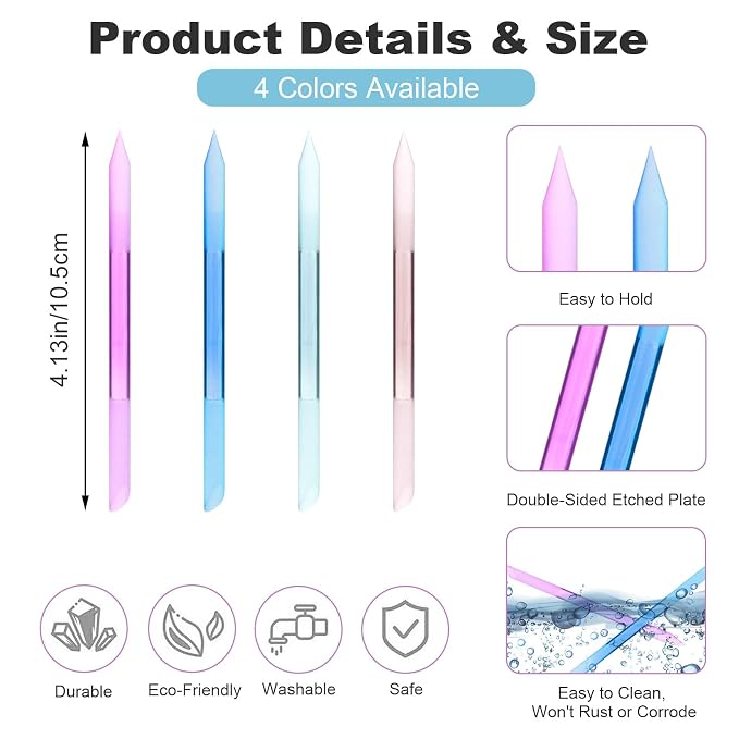 4PCS Glass Cuticle Pusher Tool, Dual-Ended Manicure Stick, Crystal Glass Nail - Image 2
