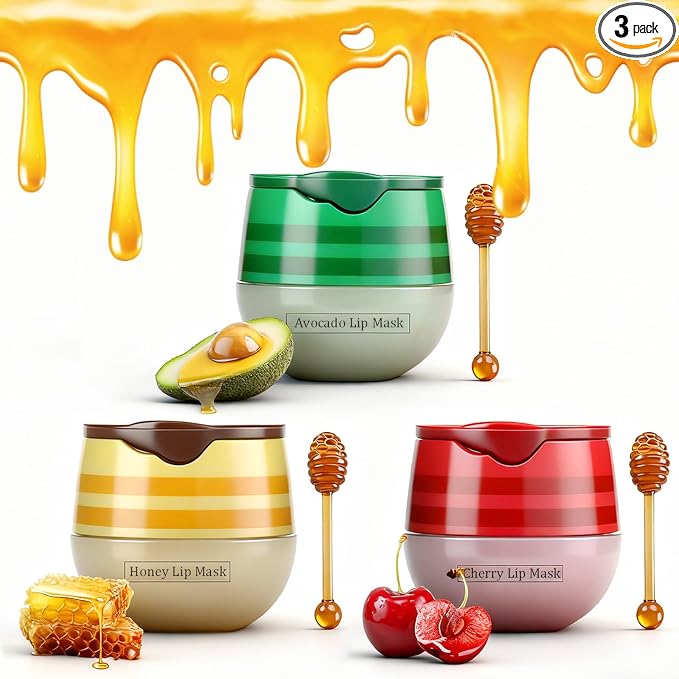 3PCS Bee Lip Balm Honey Pot, Moisturizing Avocado Propolis lip Mask, Hydrating by Charm+Kiss