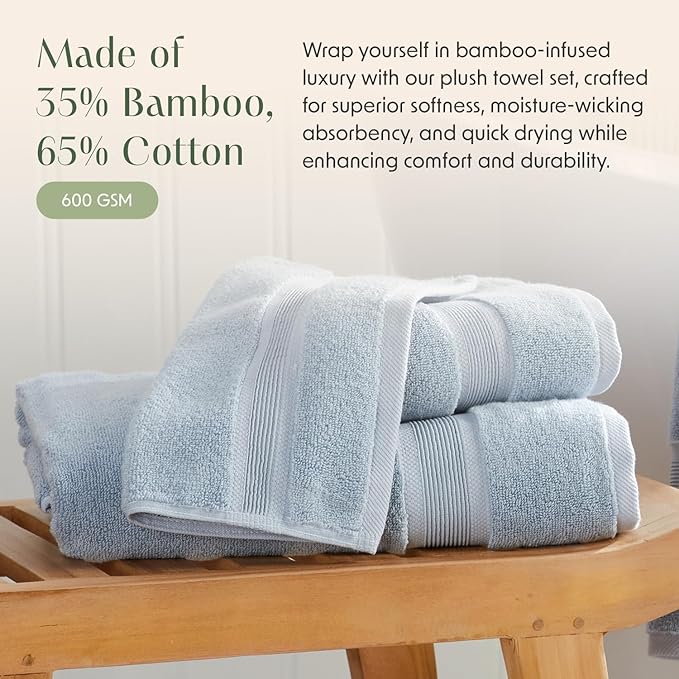 Springtree Home Luxury Bamboo Rayon Bath Towel Set 6 Piece Set | 35% Bamboo - Image 4