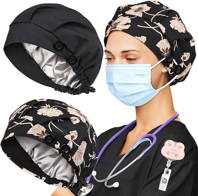 2 Pack Satin Lined Bouffant Scrub Caps - Image 3