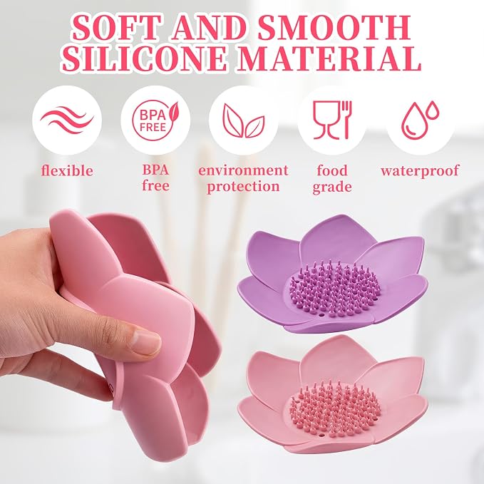 2 Pcs Lotus Shape Shower Steamer Tray, Silicone Soap Holder Non-Slip, Flower - Image 3