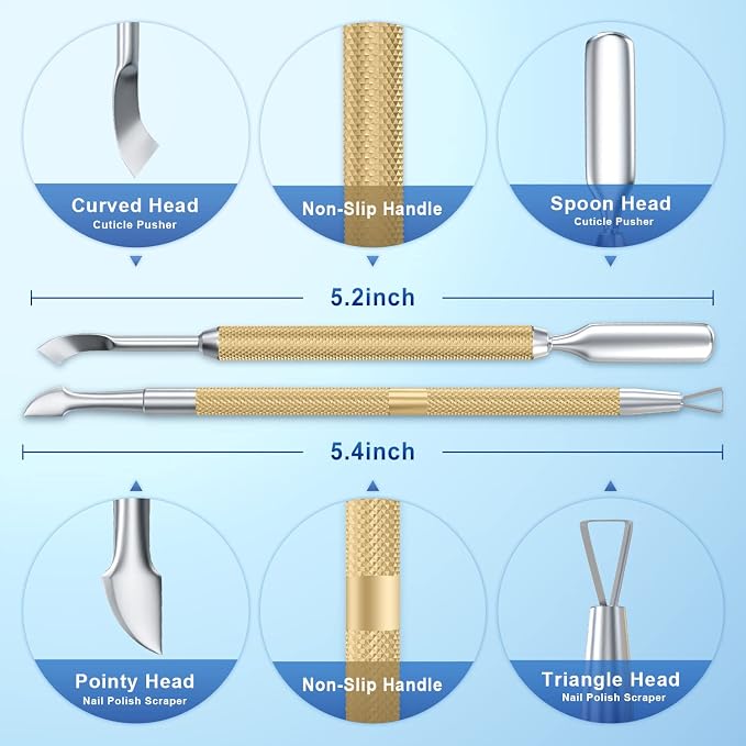 2PCS Metal Champagne Gold Cuticle Pusher and Cutter Remover Salon Quality - Image 2
