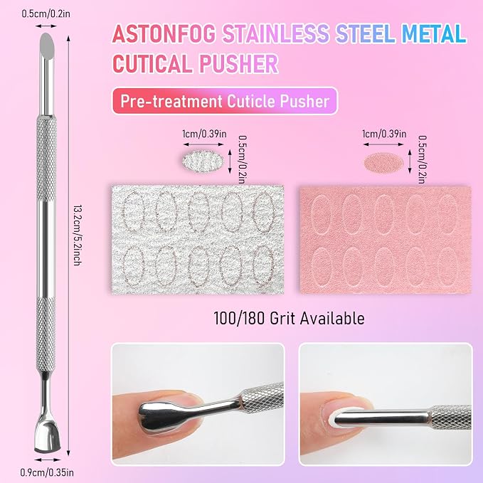 Pre-Treatment Cuticle Pusher, Dual Ended Cuticle Remover Russian Prep Nail - Image 2