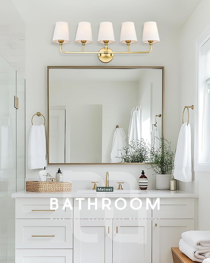 Bathroom Light Fixtures, 5 Light Brushed Gold Vanity Lights - Image 6