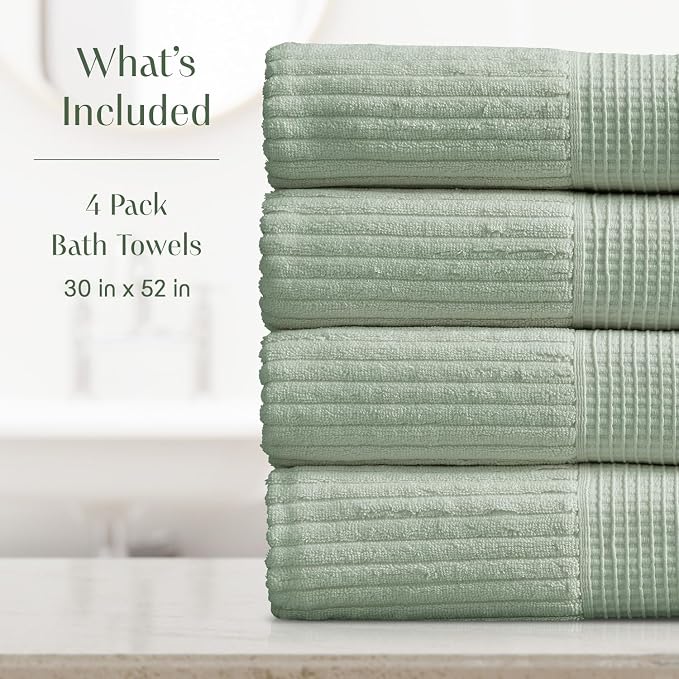Springtree Home 100% Cotton Bath Towel Set of 4 | Super Soft & Absorbent - Image 2