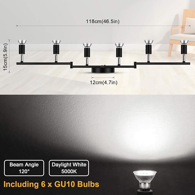 Ascher 6-Light LED Track Lighting Kit, Flexibly Rotatable Light Heads, 6 Way - Image 3