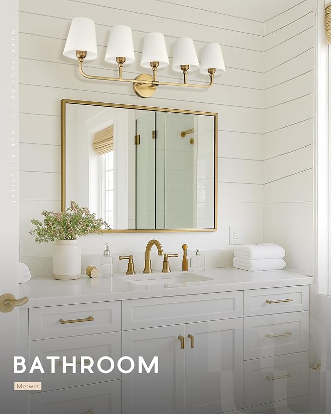 5-Light Bathroom Light Fixtures, Brushed Gold Vanity Lights - Image 5