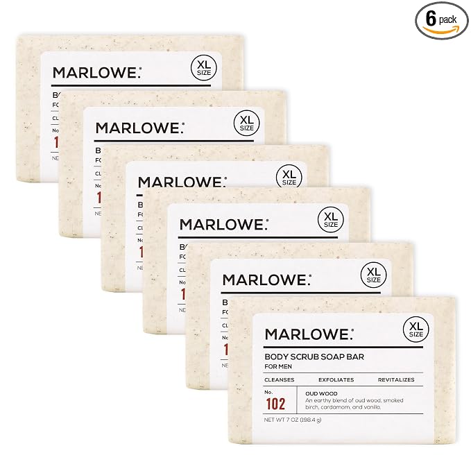 MARLOWE. No. 102 Body Scrub Soap 7 oz, Oud Wood, Exfoliating Soap Bar by MARLOWE