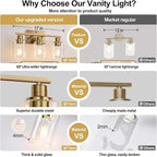 Indoi 3 Light Bathroom Light Fixtures, Brass Vanity Lights - Image 4