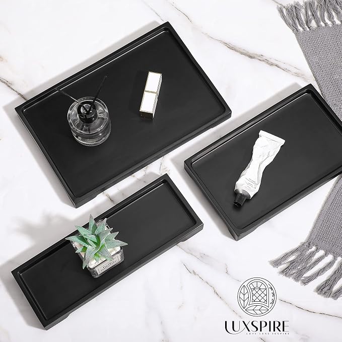 Luxspire Bathroom Vanity Tray, Resin Black Bathroom Tray Toilet Tank Tray - Image 6