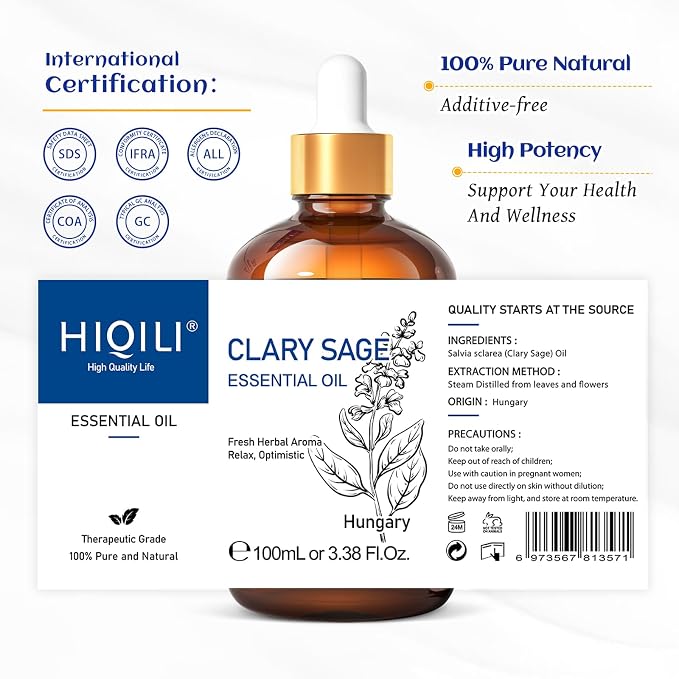 HIQILI Clary Sage Oil Essential, Herbal Sooth Aroma in Diffuse, Meditation - Image 7