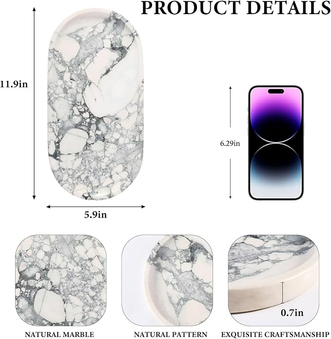 Koville Natural Marble Tray for Bathroom Countertop, Marble Vanity Trays for - Image 2