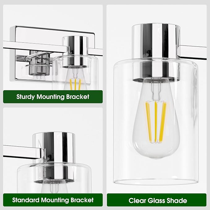 3-Light Modern Vanity Light Fixtures Over Mirror, Polished Chrome Bathroom - Image 4
